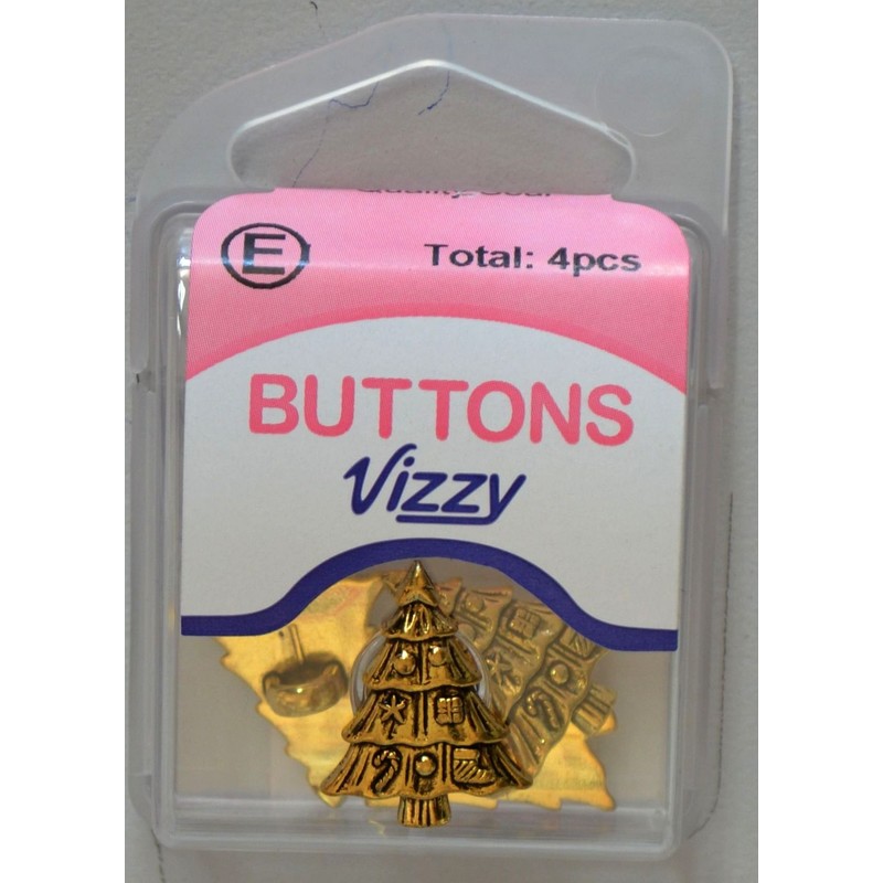 Hemline / Vizzy Metal Buttons (Style 32), Shanked, Pack of 4, XMAS TREE