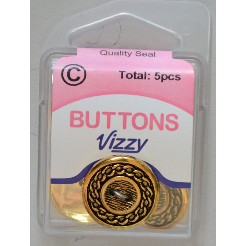 Vizzy Metal (Style 33) Rope Edge Buttons, 2 Hole, 20mm GOLD TONE