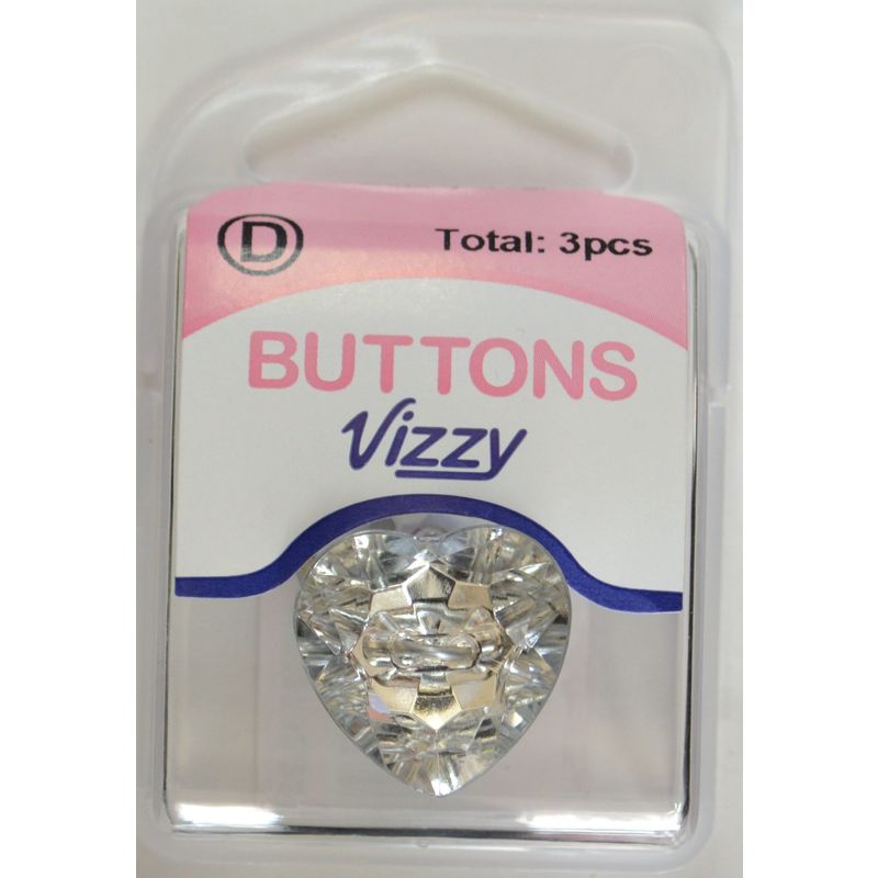 Hemline / Vizzy Precious Heart Buttons (3719), 20mm, Pack of 3, CLEAR  Handy re-usable pack