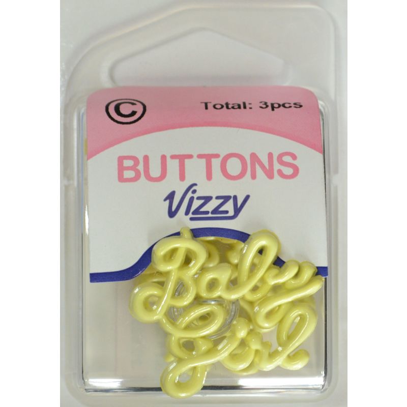 Vizzy Buttons Style 45, Baby Girl, Pack of 3 Buttons, 30 x 25mm, BABY YELLOW
