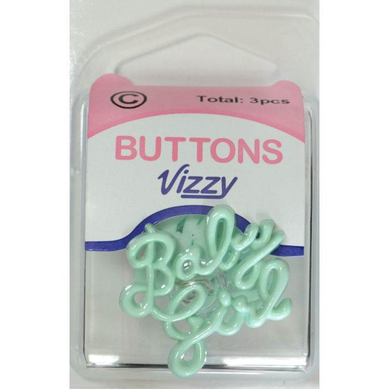 Vizzy Buttons Style 45, Baby Girl, Pack of 3 Buttons, 30 x 25mm, BABY GREEN
