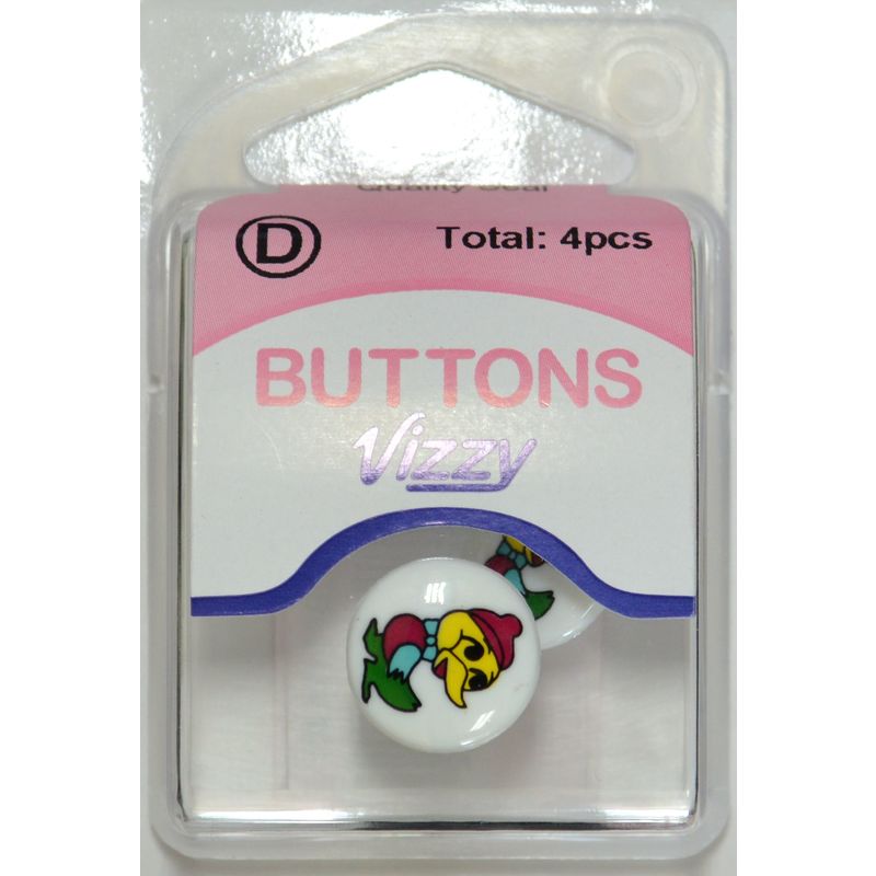Vizzy Buttons Style 51, Duck Picture 15mm Round, Shanked, Packet Of 4 Buttons