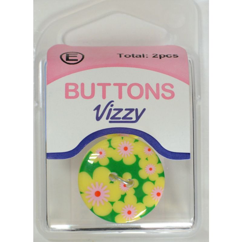 Vizzy Buttons, 2 Hole 23mm, Floral YELLOW, Packet of 2 Buttons, HB5736.51