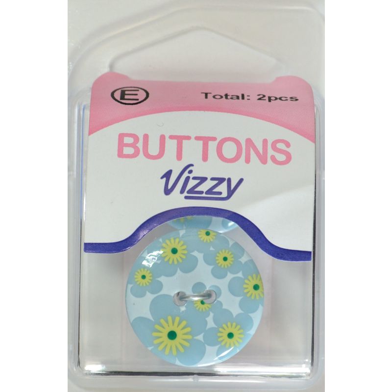 Vizzy Buttons, 2 Hole 23mm, Floral BLUE, Packet of 2 Buttons, HB5736.53
