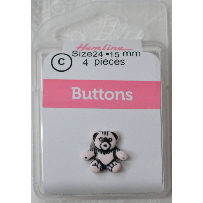 Hemline Novelty Buttons, 15mm Teddy Bear #110 Colour 46 Light Brown, 4 Buttons Per Pack