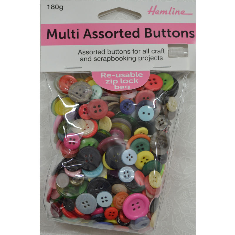 Hemline Buttons, MULTI-COLOURED Assorted Buttons, 180g Net