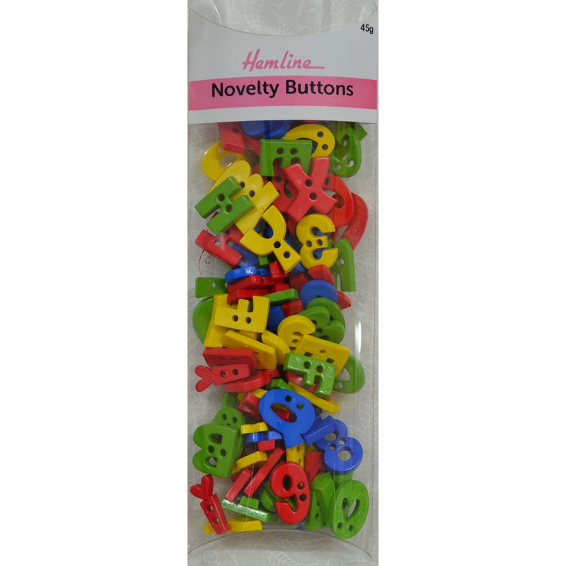 Hemline Buttons, Novelty Buttons, 45g Net, ALPHABET and NUMBER Buttons