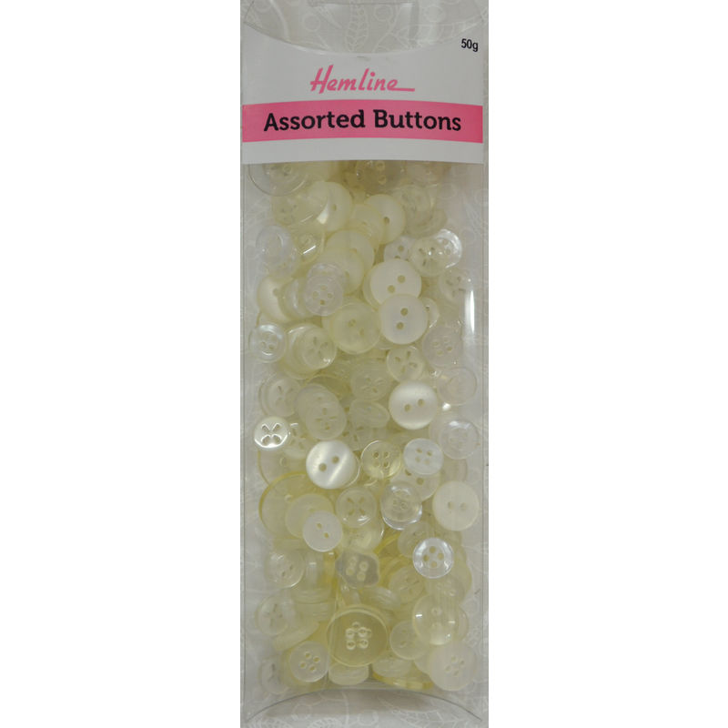 Hemline Buttons, Assorted Buttons, 50g Net, CLEAR Shirt Design