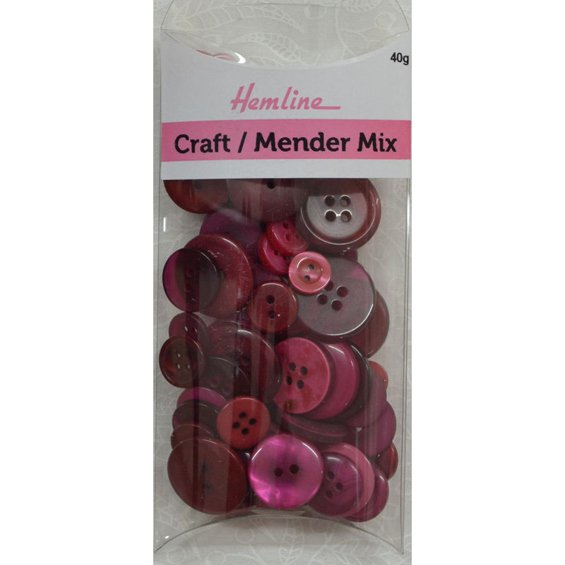 Hemline Buttons, Assorted Craft and Mender Buttons, 40g Net, BURGUNDY