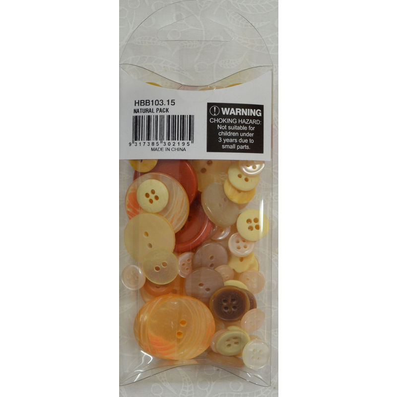 Hemline Buttons, Assorted Craft and Mender Buttons, 40g Net, NATURAL, ORANGE Buttons