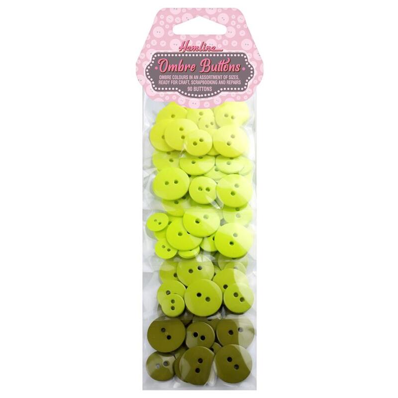 Ombre Buttons, Shades Of GREEN, 90 buttons per pack