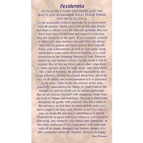 Laminated Desiderata Prayer Card 120mm x 70mm