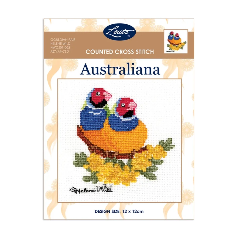 GOULDIAN PAIR Counted Cross Stitch Kit, Helene Wild HWCS01-005 12cm x 12cm