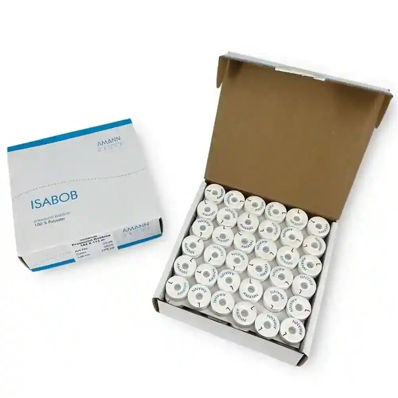 Amann IsaBob, White, 144 Pre-Wound Bobbins, 100% Polyester