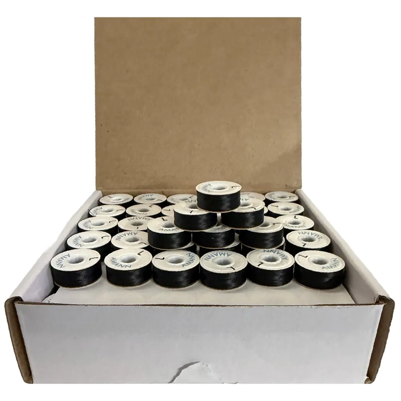 Amann IsaBob, BLACK, 144 Pre-Wound Bobbins, 100% Polyester