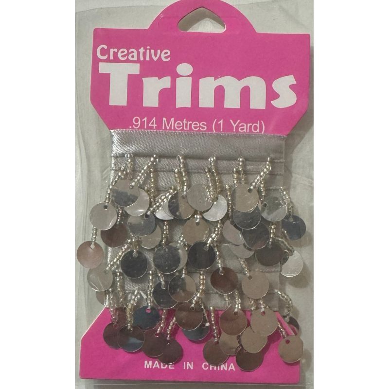 Creative Trims SILVER Circle Drop Trim, 1 Yard Pack (Final Stock)