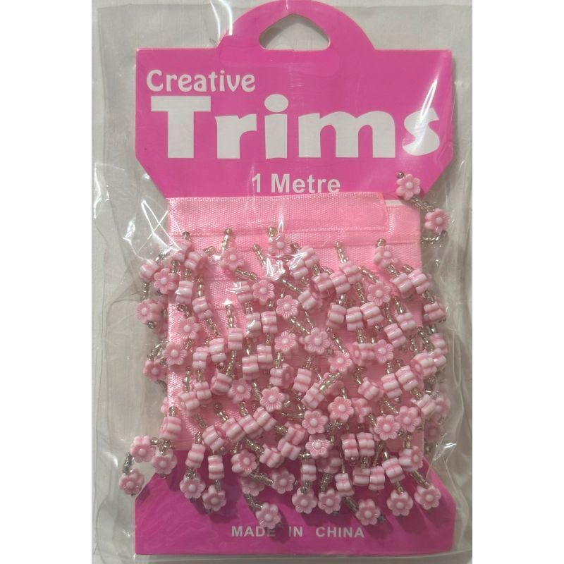 Creative Trims PINK Flower Bead Drop Trim, 1 Metre Pack (Final Stock)