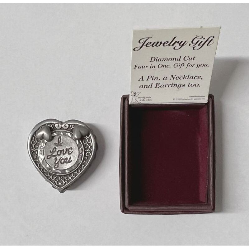 Diamond Cut Jewelry Gift 4 in 1 I Love You Earrings, Necklace, Pin & Box
