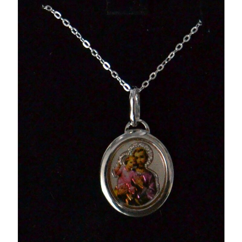 Sterling Silver ST JOSEPH Medal Pendant and Chain, In Box