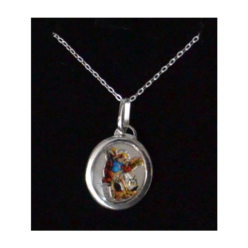 Sterling Silver ST MICHAEL Medal Pendant and Chain, In Box