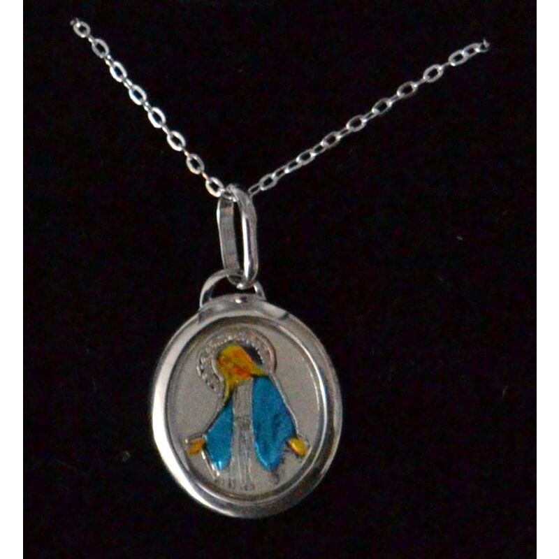Sterling Silver MIRACULOUS Medal Pendant and Chain, In Box