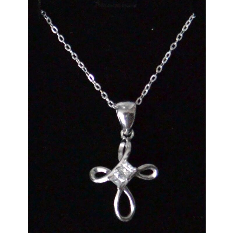 Sterling Silver Chain and Open Cross with Crystal, In Box