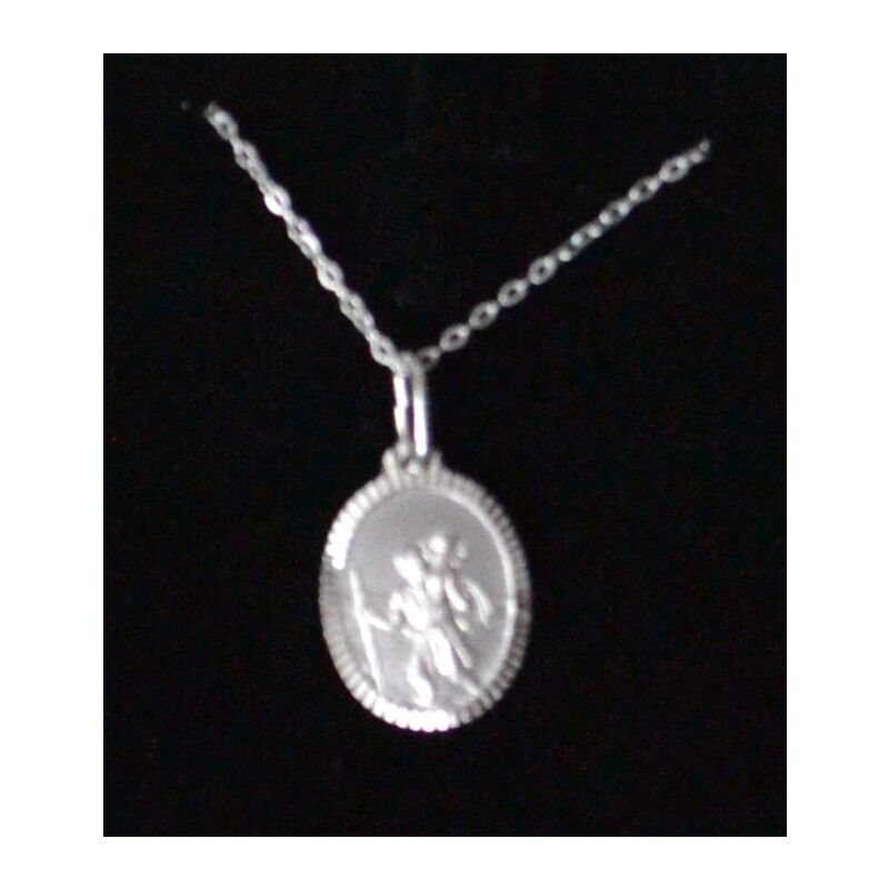 Sterling Silver ST CHRISTOPHER Coloured Medal Pendant and Chain In Box