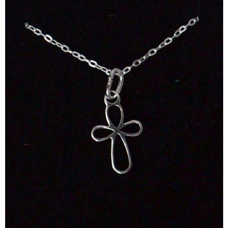 Sterling Silver Chain and Rounded Open Cross, Gift Boxed
