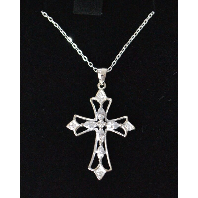 Sterling Silver Chain and Filgree Cross, Gift Boxed