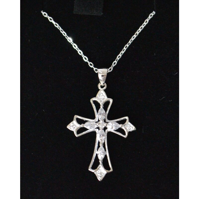 Sterling Silver Chain and Filgree Cross, In Box