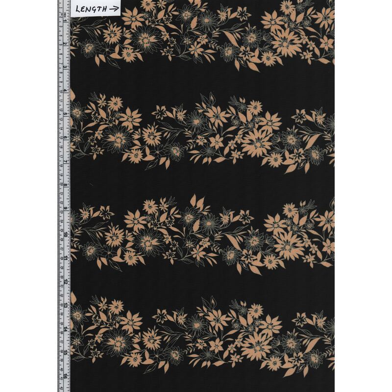 Shimmer & Shine, Shimmery Flower Stripe Black Gold, 110cm Wide Cotton Fabric 0102-0712