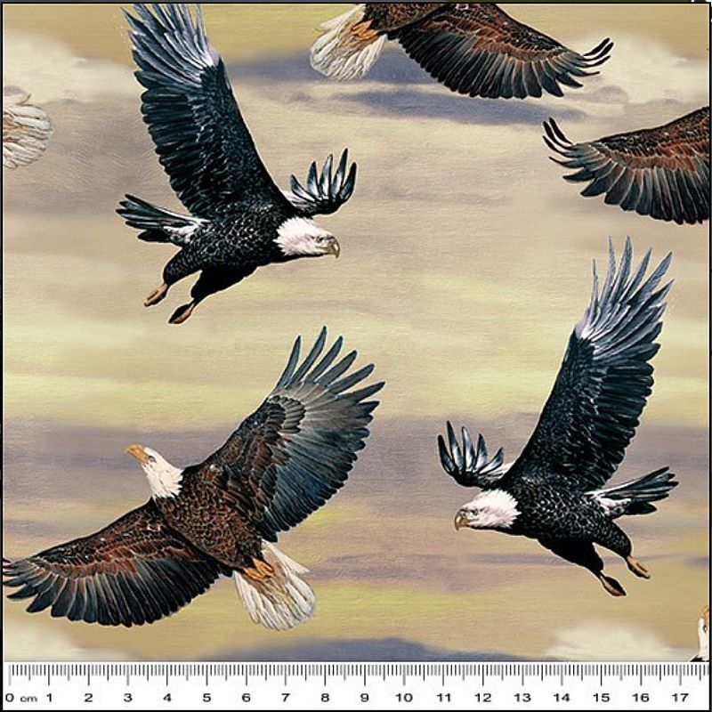 Soaring Heights 0110/8808 Eagles & Sky Grey/Cream, 110cm Wide Cotton Fabric 0110-8808
