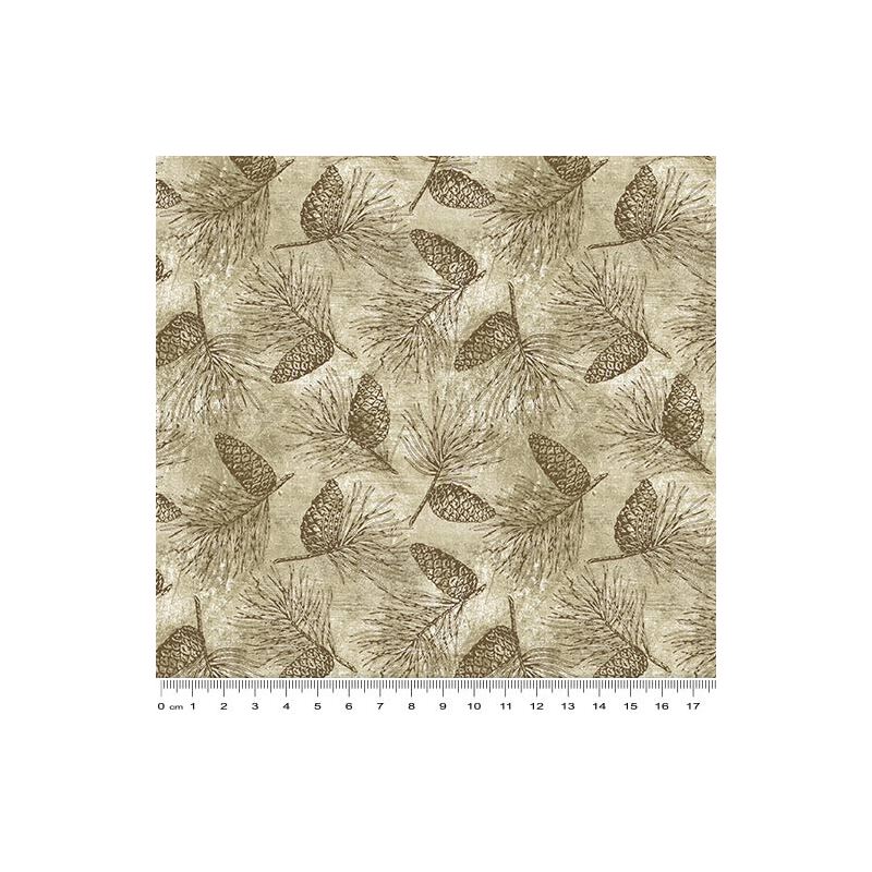Soaring Heights Pine Cones Parchment, 112cm Wide Cotton Fabric 0110-9070