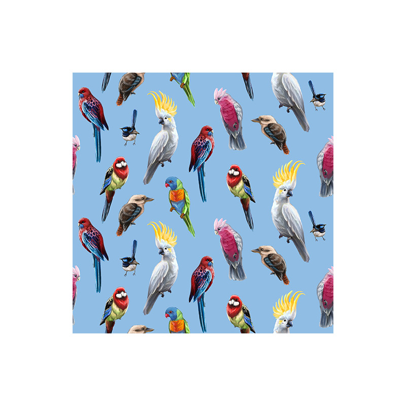 Australian Birds Of The Bush on BLUE, 112cm Wide Cotton Fabric 0158D