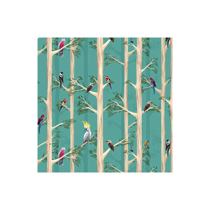 Australian Birds Of The Bush Among the Blue Gums TURQUOISE, 112cm Wide Cotton Fabric 0158J