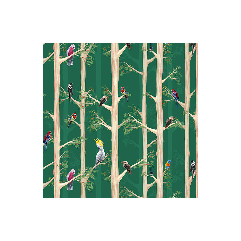 Australian Birds Of The Bush Among the Blue Gums GREEN, 112cm Wide Cotton Fabric 0158K