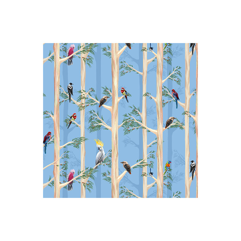 Australian Birds Of The Bush Among the Blue Gums BLUE, 112cm Wide Cotton Fabric 0158L