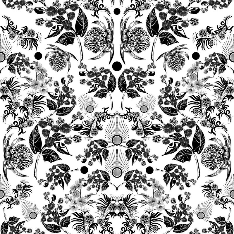 Botanicum Bliss Bush Beauty Black on White, 112cm Wide Quilting Fabric