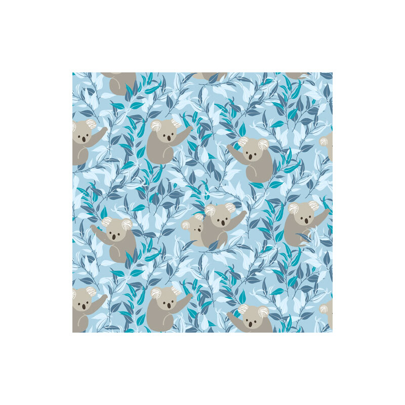 Koala Climb on Blue, 112cm Wide Cotton Quilting Fabric 0169C