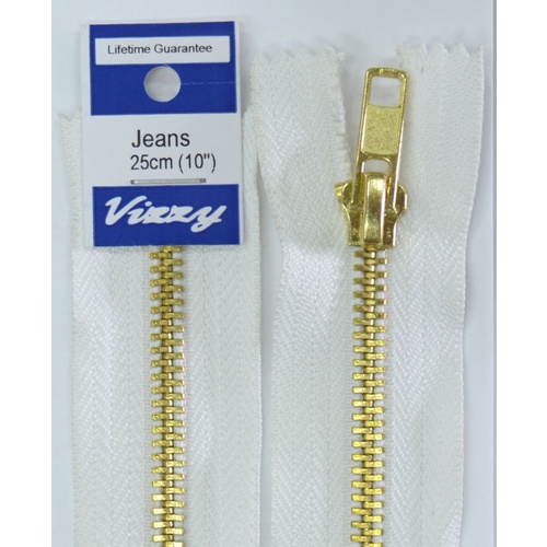 Vizzy Jeans Zip, Jeans Zipper, 25cm (10") White