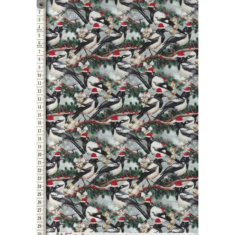 Festive Friends Magpies, 110cm Wide Cotton Fabric 1034D Per 25cm