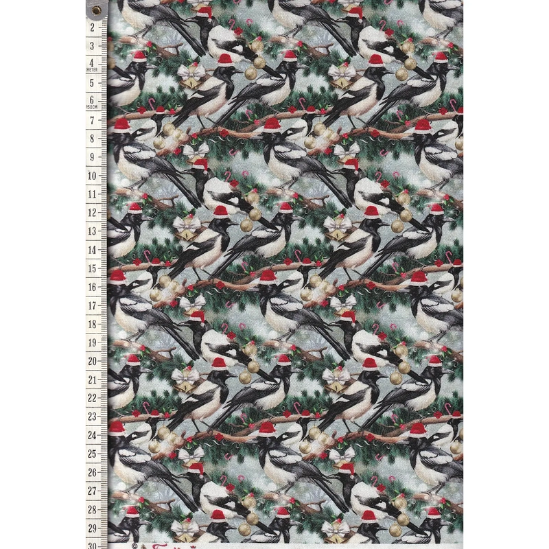 Festive Friends Magpies, 110cm Wide Cotton Fabric 1034D