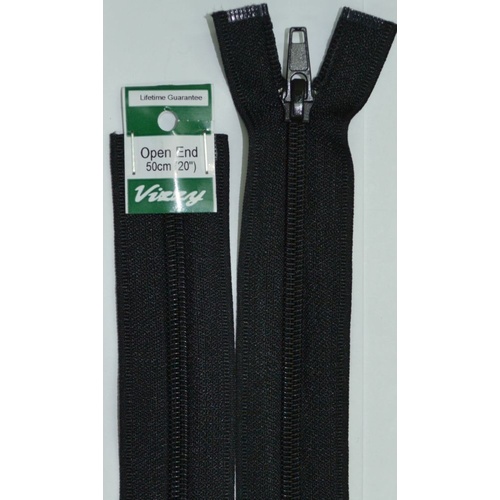 Vizzy Open End Zip 50cm, Colour 02 BLACK
