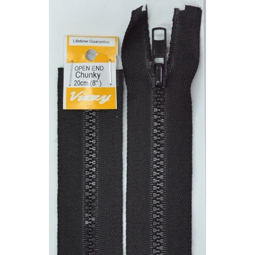 Vizzy Chunky Open End Zip 20cm, Colour 02 BLACK
