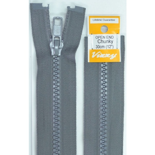 Vizzy Chunky Open End Zip 30cm, Colour 62 GREY