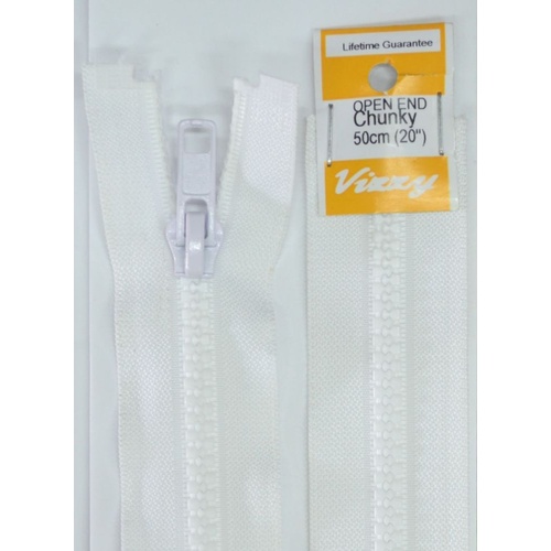 Vizzy Chunky Open End Zip 50cm, Colour 01 WHITE