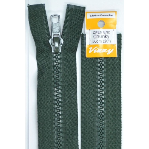 Vizzy Chunky Open End Zip 50cm, Colour 46 HUNTER GREEN