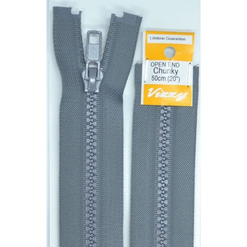 Vizzy Chunky Open End Zip 50cm, Colour 62 GREY