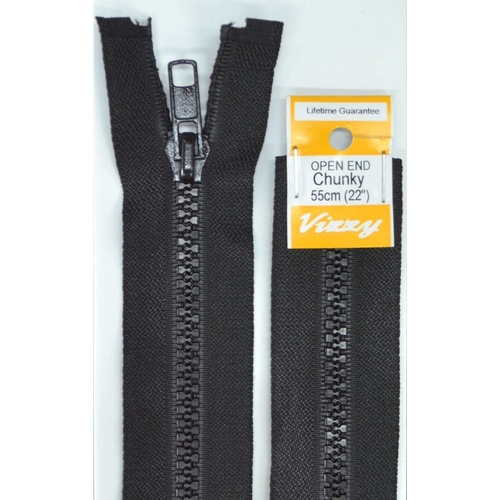 Vizzy Chunky Open End Zip 55cm, Colour 02 BLACK