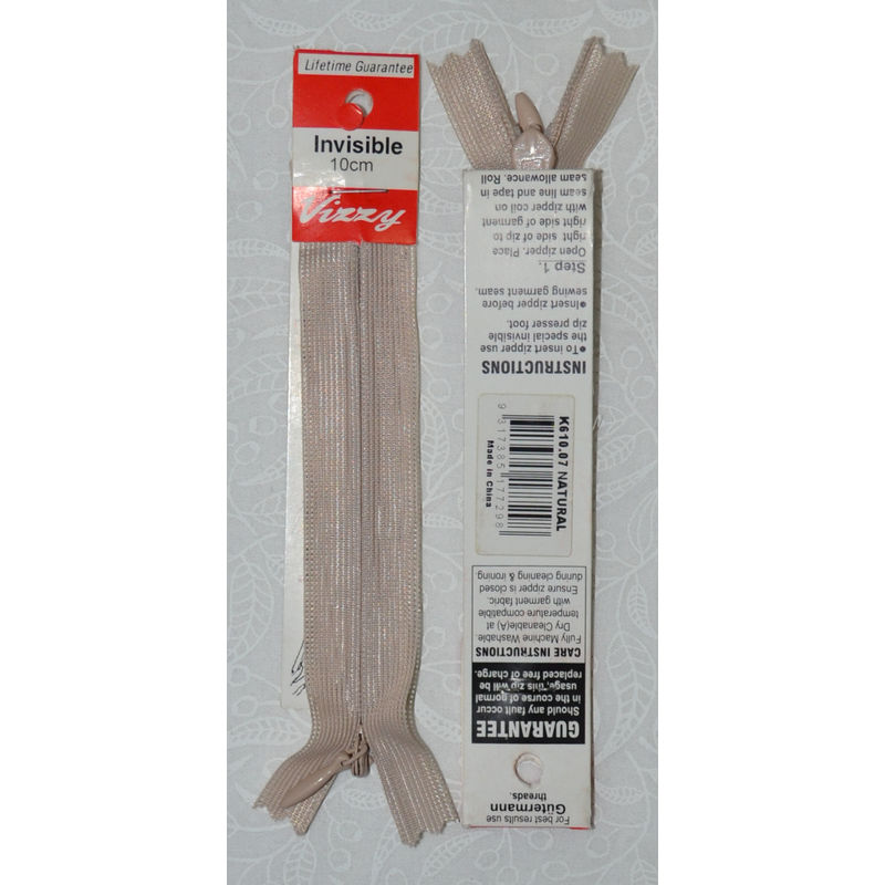 Vizzy Invisible Zip 10cm, Colour 07 NATURAL